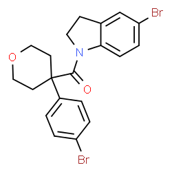 ChemSpider 2D Image | (5-Bromo-2,3-dihydro-1H-indol-1-yl)[4-(4-bromophenyl)tetrahydro-2H-pyran-4-yl]methanone | C20H19Br2NO2