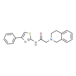 ChemSpider 2D Image | 2-(3,4-Dihydro-2(1H)-isoquinolinyl)-N-(4-phenyl-1,3-thiazol-2-yl)acetamide | C20H19N3OS