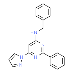 ChemSpider 2D Image | N-Benzyl-2-phenyl-6-(1H-pyrazol-1-yl)-4-pyrimidinamine | C20H17N5