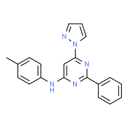 ChemSpider 2D Image | N-(4-Methylphenyl)-2-phenyl-6-(1H-pyrazol-1-yl)-4-pyrimidinamine | C20H17N5