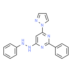 ChemSpider 2D Image | 2-Phenyl-4-(2-phenylhydrazino)-6-(1H-pyrazol-1-yl)pyrimidine | C19H16N6