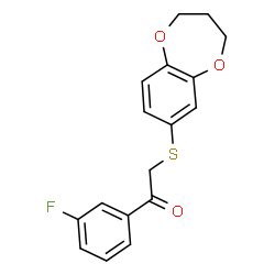 ChemSpider 2D Image | 2-(3,4-Dihydro-2H-1,5-benzodioxepin-7-ylsulfanyl)-1-(3-fluorophenyl)ethanone | C17H15FO3S