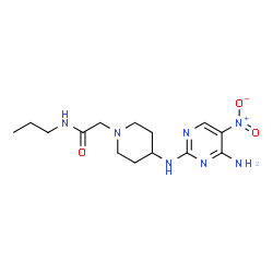 ChemSpider 2D Image | 2-{4-[(4-Amino-5-nitro-2-pyrimidinyl)amino]-1-piperidinyl}-N-propylacetamide | C14H23N7O3
