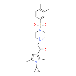 ChemSpider 2D Image | 1-[2-(1-Cyclopropyl-2,5-dimethyl-1H-pyrrol-3-yl)-2-oxoethyl]-4-[(3,4-dimethylphenyl)sulfonyl]piperazin-1-ium | C23H32N3O3S