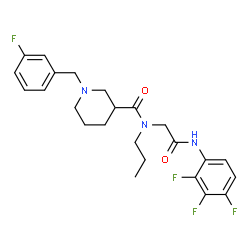 ChemSpider 2D Image | 1-(3-Fluorobenzyl)-N-{2-oxo-2-[(2,3,4-trifluorophenyl)amino]ethyl}-N-propyl-3-piperidinecarboxamide | C24H27F4N3O2