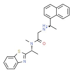 ChemSpider 2D Image | 2-{[(1R)-1-(1,3-Benzothiazol-2-yl)ethyl](methyl)amino}-N-[(1S)-1-(1-naphthyl)ethyl]-2-oxoethanaminium | C24H26N3OS