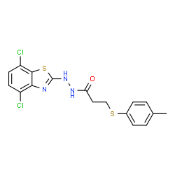 ChemSpider 2D Image | N'-(4,7-Dichloro-1,3-benzothiazol-2-yl)-3-[(4-methylphenyl)sulfanyl]propanehydrazide | C17H15Cl2N3OS2