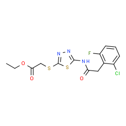 ChemSpider 2D Image | Ethyl [(5-{[(2-chloro-6-fluorophenyl)acetyl]amino}-1,3,4-thiadiazol-2-yl)sulfanyl]acetate | C14H13ClFN3O3S2