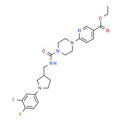 ChemSpider 2D Image | Ethyl 6-[4-({[1-(3,4-difluorophenyl)-3-pyrrolidinyl]methyl}carbamoyl)-1-piperazinyl]nicotinate | C24H29F2N5O3