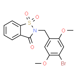 ChemSpider 2D Image | 2-(4-Bromo-2,5-dimethoxybenzyl)-1,2-benzothiazol-3(2H)-one 1,1-dioxide | C16H14BrNO5S