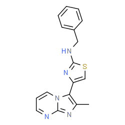 ChemSpider 2D Image | N-Benzyl-4-(2-methylimidazo[1,2-a]pyrimidin-3-yl)-1,3-thiazol-2-amine | C17H15N5S
