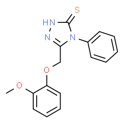 ChemSpider 2D Image | 4H-1,2,4-triazole-3-thiol, 5-[(2-methoxyphenoxy)methyl]-4-phenyl- | C16H15N3O2S