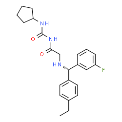 ChemSpider 2D Image | N-(Cyclopentylcarbamoyl)-N~2~-[(S)-(4-ethylphenyl)(3-fluorophenyl)methyl]glycinamide | C23H28FN3O2
