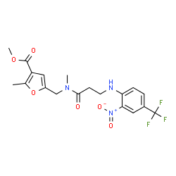 ChemSpider 2D Image | Methyl 2-methyl-5-[(methyl{N-[2-nitro-4-(trifluoromethyl)phenyl]-beta-alanyl}amino)methyl]-3-furoate | C19H20F3N3O6