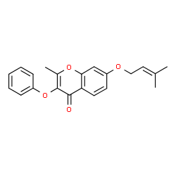 ChemSpider 2D Image | 2-Methyl-7-(3-methyl-but-2-enyloxy)-3-phenoxy-chromen-4-one | C21H20O4