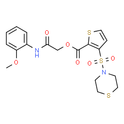 ChemSpider 2D Image | 2-[(2-Methoxyphenyl)amino]-2-oxoethyl 3-(4-thiomorpholinylsulfonyl)-2-thiophenecarboxylate | C18H20N2O6S3