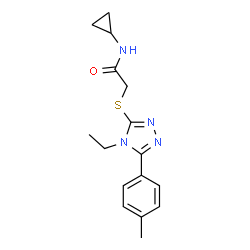 ChemSpider 2D Image | N-Cyclopropyl-2-{[4-ethyl-5-(4-methylphenyl)-4H-1,2,4-triazol-3-yl]sulfanyl}acetamide | C16H20N4OS