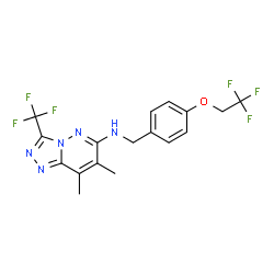 ChemSpider 2D Image | 7,8-Dimethyl-N-[4-(2,2,2-trifluoroethoxy)benzyl]-3-(trifluoromethyl)[1,2,4]triazolo[4,3-b]pyridazin-6-amine | C17H15F6N5O