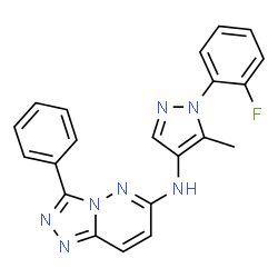 ChemSpider 2D Image | N-[1-(2-Fluorophenyl)-5-methyl-1H-pyrazol-4-yl]-3-phenyl[1,2,4]triazolo[4,3-b]pyridazin-6-amine | C21H16FN7