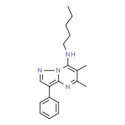 ChemSpider 2D Image | 5,6-Dimethyl-N-pentyl-3-phenylpyrazolo[1,5-a]pyrimidin-7-amine | C19H24N4