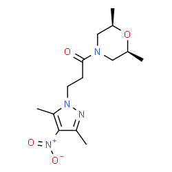 ChemSpider 2D Image | 1-[(2R,6S)-2,6-Dimethyl-4-morpholinyl]-3-(3,5-dimethyl-4-nitro-1H-pyrazol-1-yl)-1-propanone | C14H22N4O4
