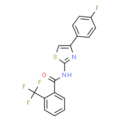 ChemSpider 2D Image | N-[4-(4-Fluorophenyl)-1,3-thiazol-2-yl]-2-(trifluoromethyl)benzamide | C17H10F4N2OS