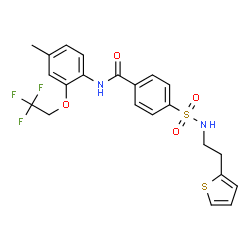 ChemSpider 2D Image | N-[4-Methyl-2-(2,2,2-trifluoroethoxy)phenyl]-4-{[2-(2-thienyl)ethyl]sulfamoyl}benzamide | C22H21F3N2O4S2