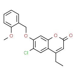 ChemSpider 2D Image | 6-Chloro-4-ethyl-7-[(2-methoxybenzyl)oxy]-2H-chromen-2-one | C19H17ClO4