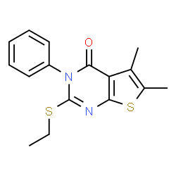 ChemSpider 2D Image | 2-(ethylsulfanyl)-5,6-dimethyl-3-phenylthieno[2,3-d]pyrimidin-4-one | C16H16N2OS2