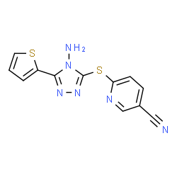 ChemSpider 2D Image | 6-{[4-Amino-5-(2-thienyl)-4H-1,2,4-triazol-3-yl]sulfanyl}nicotinonitrile | C12H8N6S2