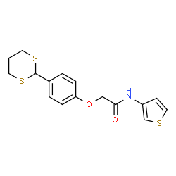 ChemSpider 2D Image | 2-[4-(1,3-Dithian-2-yl)phenoxy]-N-(3-thienyl)acetamide | C16H17NO2S3