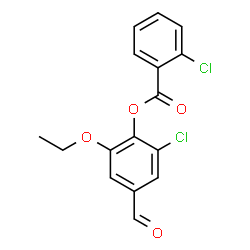ChemSpider 2D Image | 2-Chloro-6-ethoxy-4-formylphenyl 2-chlorobenzoate | C16H12Cl2O4