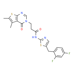 ChemSpider 2D Image | N-[5-(2,4-Difluorobenzyl)-1,3-thiazol-2-yl]-3-(5,6-dimethyl-4-oxothieno[2,3-d]pyrimidin-3(4H)-yl)propanamide | C21H18F2N4O2S2