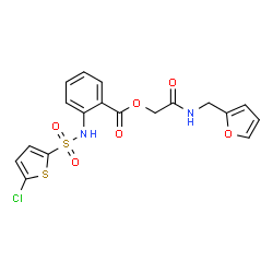 ChemSpider 2D Image | 2-[(2-Furylmethyl)amino]-2-oxoethyl 2-{[(5-chloro-2-thienyl)sulfonyl]amino}benzoate | C18H15ClN2O6S2