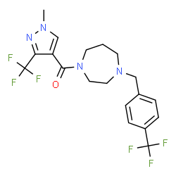 ChemSpider 2D Image | [1-Methyl-3-(trifluoromethyl)-1H-pyrazol-4-yl]{4-[4-(trifluoromethyl)benzyl]-1,4-diazepan-1-yl}methanone | C19H20F6N4O