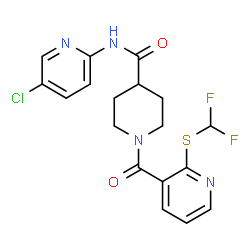 ChemSpider 2D Image | N-(5-Chloro-2-pyridinyl)-1-({2-[(difluoromethyl)sulfanyl]-3-pyridinyl}carbonyl)-4-piperidinecarboxamide | C18H17ClF2N4O2S
