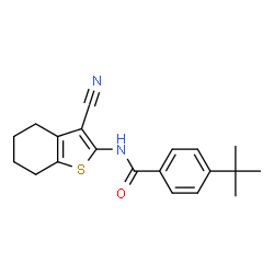 ChemSpider 2D Image | N-(3-Cyano-4,5,6,7-tetrahydro-1-benzothiophen-2-yl)-4-(2-methyl-2-propanyl)benzamide | C20H22N2OS