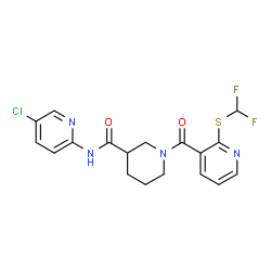 ChemSpider 2D Image | N-(5-Chloro-2-pyridinyl)-1-({2-[(difluoromethyl)sulfanyl]-3-pyridinyl}carbonyl)-3-piperidinecarboxamide | C18H17ClF2N4O2S