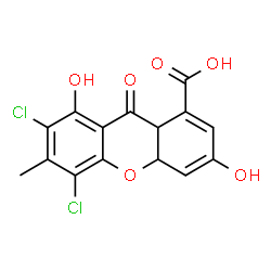 ChemSpider 2D Image | 2,4-dichloro-1,6-dihydroxy-3-methylxanthone-8-carboxylic acid | C15H10Cl2O6