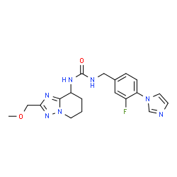 ChemSpider 2D Image | 1-[3-Fluoro-4-(1H-imidazol-1-yl)benzyl]-3-[2-(methoxymethyl)-5,6,7,8-tetrahydro[1,2,4]triazolo[1,5-a]pyridin-8-yl]urea | C19H22FN7O2
