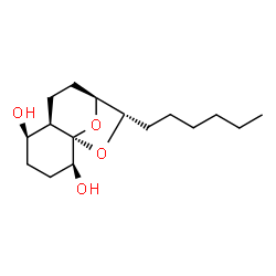 ChemSpider 2D Image | (1R,2S,5R,6R,9S,10S)-10-Hexyl-11,12-dioxatricyclo[7.2.1.0~1,6~]dodecane-2,5-diol | C16H28O4