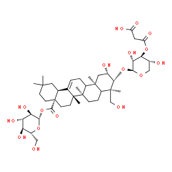 ChemSpider 2D Image | 1-O-[(2beta,3beta,5xi,9xi)-3-{[3-O-(Carboxyacetyl)-beta-D-xylopyranosyl]oxy}-2,23-dihydroxy-28-oxoolean-12-en-28-yl]-beta-D-glucopyranose | C44H68O17