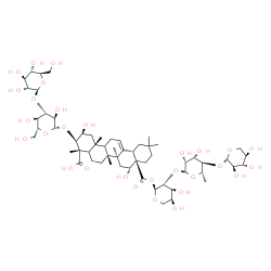ChemSpider 2D Image | beta-D-Xylopyranosyl-(1->4)-6-deoxy-alpha-L-mannopyranosyl-(1->2)-1-O-[(2beta,3beta,5xi,9xi,16alpha)-3-{[3-O-(beta-D-glucopyranosyl)-beta-D-glucopyranosyl]oxy}-2,16,23-trihydroxy-23,28-dioxoolean-12-e
n-28-yl]-alpha-L-arabinopyranose | C58H92O29