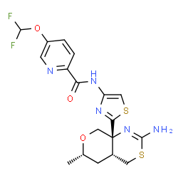 ChemSpider 2D Image | N-{2-[(4aR,6S,8aR)-2-Amino-6-methyl-4,4a,5,6-tetrahydropyrano[3,4-d][1,3]thiazin-8a(8H)-yl]-1,3-thiazol-4-yl}-5-(difluoromethoxy)-2-pyridinecarboxamide | C18H19F2N5O3S2