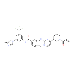 ChemSpider 2D Image | 3-{[4-(1-Acryloyl-3-piperidinyl)-2-pyrimidinyl]amino}-4-methyl-N-[3-(4-methyl-1H-imidazol-1-yl)-5-(trifluoromethyl)phenyl]benzamide | C31H30F3N7O2