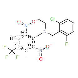 ChemSpider 2D Image | N-(2-Chloro-6-fluorobenzyl)-N-ethyl-2,6-dinitro-4-(trifluoromethyl)(~14~C_6_)aniline | C1014C6H12ClF4N3O4