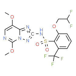 ChemSpider 2D Image | 2-(2,2-Difluoroethoxy)-N-[5,8-dimethoxy(2-~14~C)[1,2,4]triazolo[1,5-c]pyrimidin-2-yl]-6-(trifluoromethyl)benzenesulfonamide | C1514CH14F5N5O5S