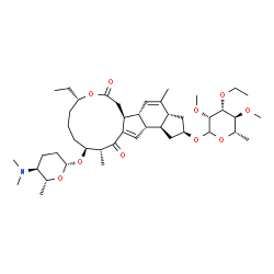 ChemSpider 2D Image | (2S,3aR,5aS,5bS,9S,13S,14R,16aS,16bS)-13-{[(2R,5S,6R)-5-(Dimethylamino)-6-methyltetrahydro-2H-pyran-2-yl]oxy}-9-ethyl-4,14-dimethyl-7,15-dioxo-2,3,3a,5a,5b,6,7,9,10,11,12,13,14,15,16a,16b-hexadecahydr
o-1H-as-indaceno[3,2-d]oxacyclododecin-2-yl 6-deoxy-3-O-ethyl-2,4-di-O-methyl-L-mannopyranoside | C43H69NO10