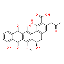 ChemSpider 2D Image | (6R)-1,6,9,14-Tetrahydroxy-7-methoxy-8,13-dioxo-3-(2-oxopropyl)-5,6,8,13-tetrahydrobenzo[a]tetracene-2-carboxylic acid | C27H20O10