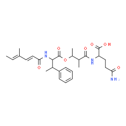 ChemSpider 2D Image | N~2~-[2-Methyl-3-({beta-methyl-N-[(2E,4E)-4-methyl-2,4-hexadienoyl]phenylalanyl}oxy)butanoyl]glutamine | C27H37N3O7